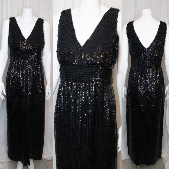 LILLIE RUBIN VINTAGE '60s Black Sequin Evening Gown SMALL - Picture 1 of 8